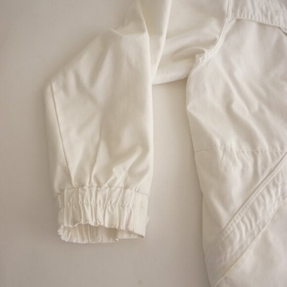 Vintage Sequence White w Teal Trim Cotton Zip Up Nylon Lined Utility Jacket XL - Picture 10 of 11